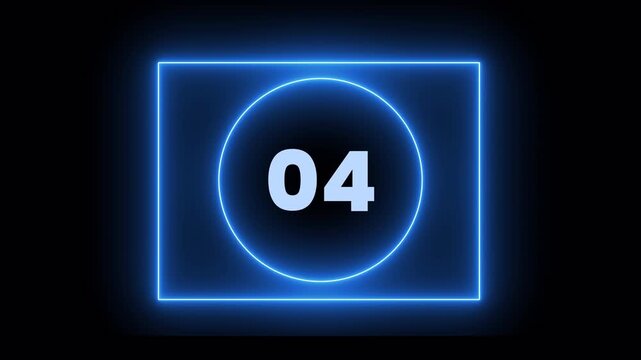 Blue neon countdown timer with circular glowing interface and futuristic digital clock animation, 4K video