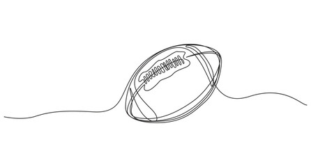 Obraz premium continuous line draw. American Football Ball,Rugby sport. Stylized American Football logo, black color with white negative space stripes. Continuous one line drawing of Rugby ball.