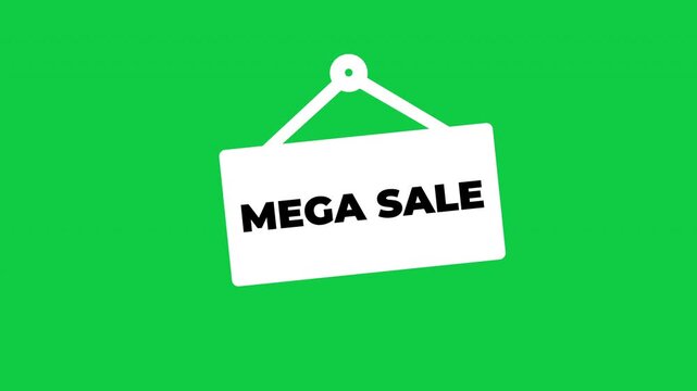 Minimalist Hanging Mega Sale Signboard Animation For Storefronts - White On Green Background