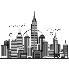 Fototapeta premium A stylized black and white skyline with prominent towers