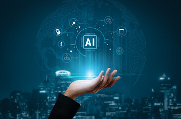 Artificial Intelligence (AI) as a core technology. A concept of an AI ecosystem powering data...