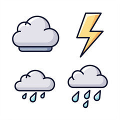 Obraz premium Modern flat design weather icons set. Features clouds, rain, and lightning. Perfect for forecasts, digital interfaces, and designs depicting various atmospheric conditions