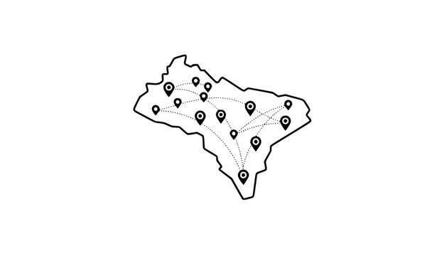 Regional network coverage line icon map connection vector illustration