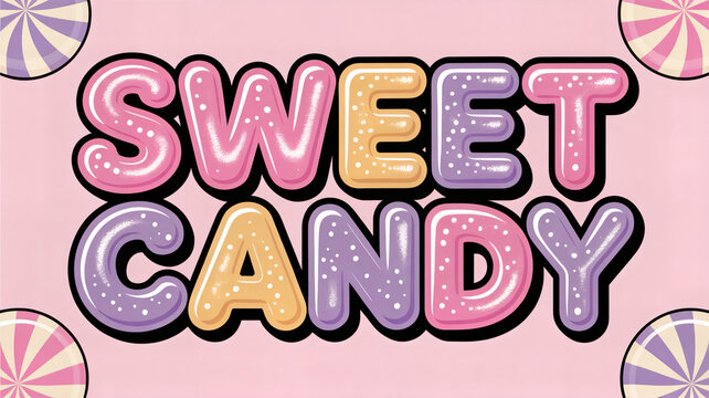 Cute candy style typography logo with pastel colors and playful lettering, sweet dessert themed branding design for kids products and confectionery business identity.
