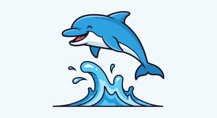 Obraz premium A cartoon dolphin jumping out of water.