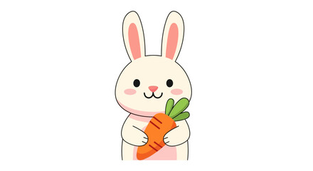 Fototapeta premium Cute cartoon bunny holding a carrot.