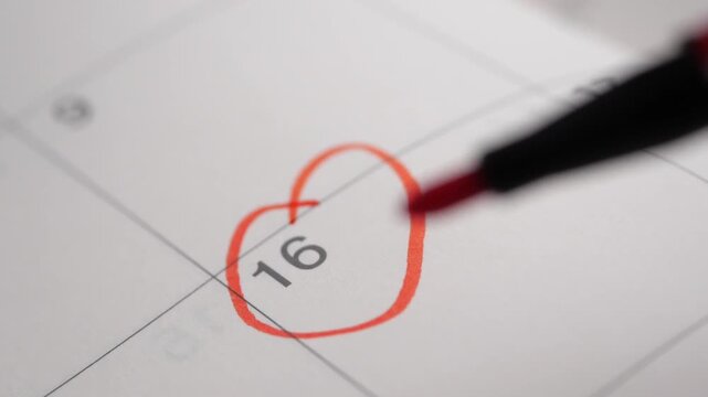 Close up shot of a hand circling date 16 on a calendar and writing 'File tax return'.