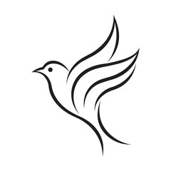 Obraz premium Simple minimalist bird silhouette, elegant line art drawing, clean design, symbol of peace or freedom, white background