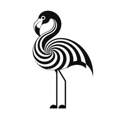 Obraz premium Black and white stylized flamingo illustration, optical illusion spiral pattern, graphic design, modern art, eye catching