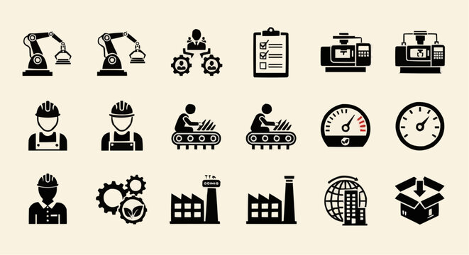 Industrial Icons: A collection of meticulously designed icons representing various aspects of industry, showcasing a modern and informative visual language.