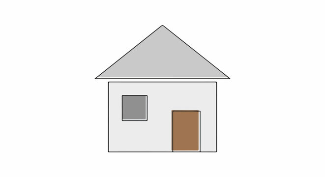 A simple illustration of a house with a door, window, and roof