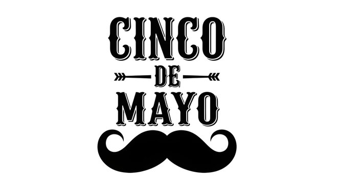 Cinco de mayo celebration graphic with mustache and text on white background