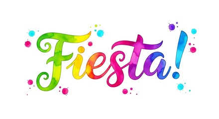 Fototapeta premium Colorful fiesta text with paint splatters on white background