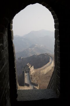 Fotografia tirada de uma das torres da muralha da China, nomeadamente na zona de Mutianyu.