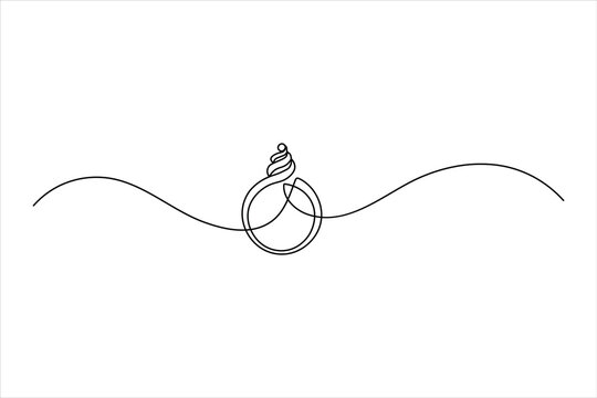 Elegant one-line art of a wedding ring with a wavy path. Minimalist, thin-stroke design for luxury branding, bridal invitations, and jewelry logos.