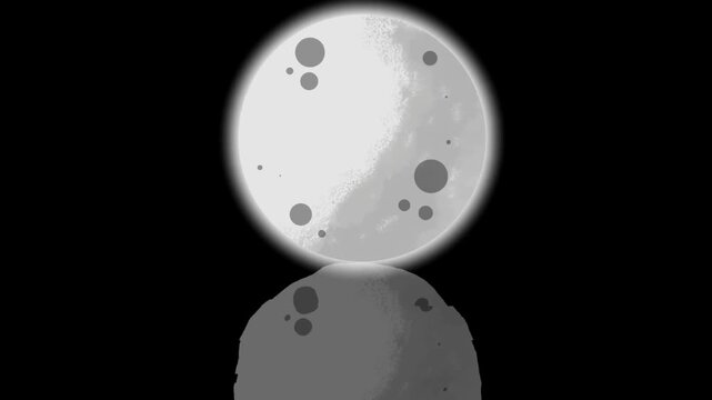 Animated Full Moon Reflecting on Water. 2D Animation. Night Landscape.