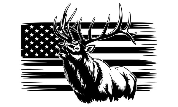 Vector Illustration of a Stag with American Flag Background