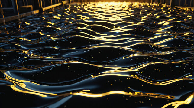 Goldene Lichtreflexionen auf dunklem &Ouml;l