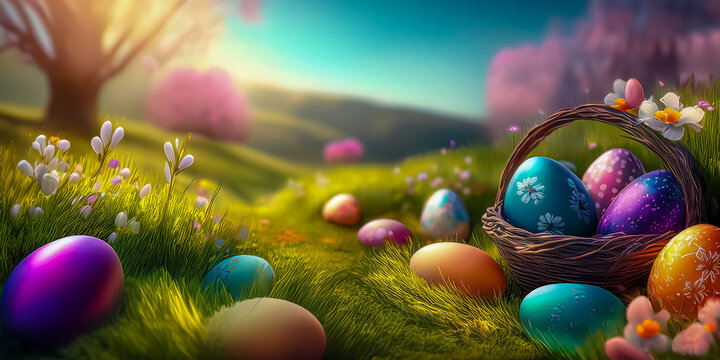 Bunte Eier in der Landschaft