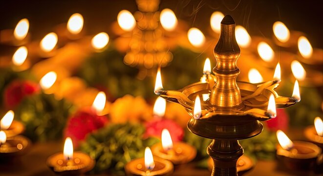 Vishu festival kerala traditional oil lamp lighting ceremony