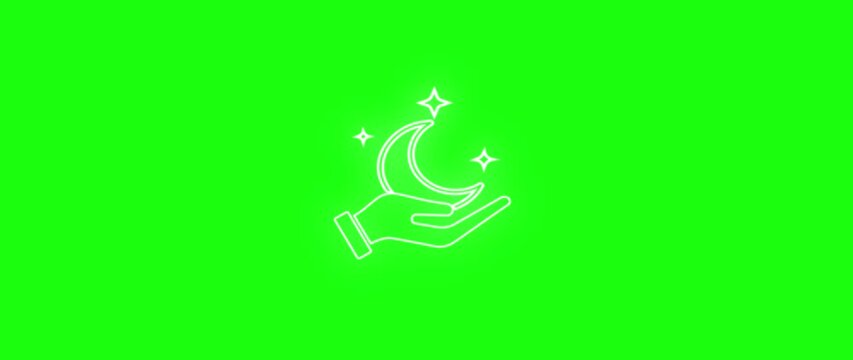 Hand Holding Crescent Moon with Stars Icon, Mystical Celestial Line Art Illustration, Spiritual Magic and Dream Concept Graphic, Minimalist Wellness and Astrology Vector on Green Background