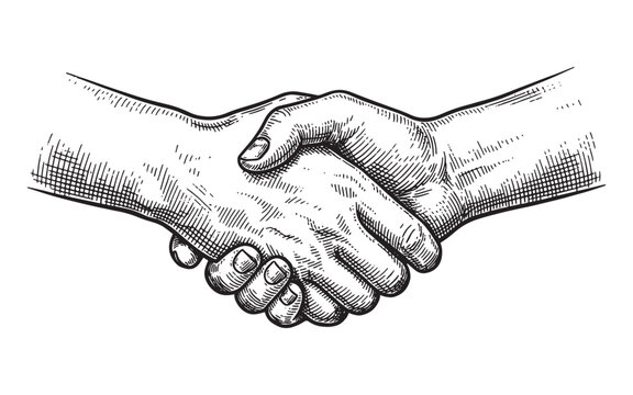 Close up of two hands shaking for business agreement vintage sketch