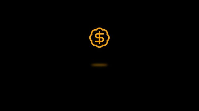 A motion graphics animation of an icon featuring a dollar sign in a circular shape with a subtle animation effect on a dark background.