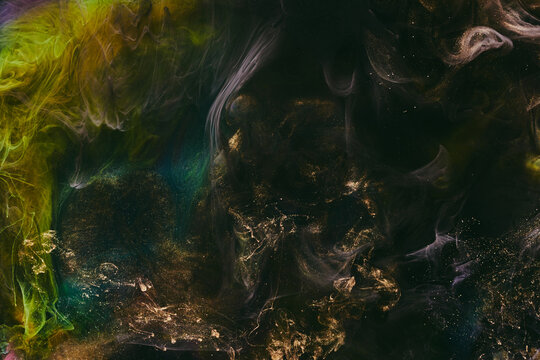 Luxurious abstract dark background. Explosive colors wallpaper, outer space pattern. Dynamic paint backdrop.