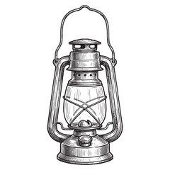 Antique kerosene oil lantern lamp vintage hand-drawn sketch illustration © trianatio