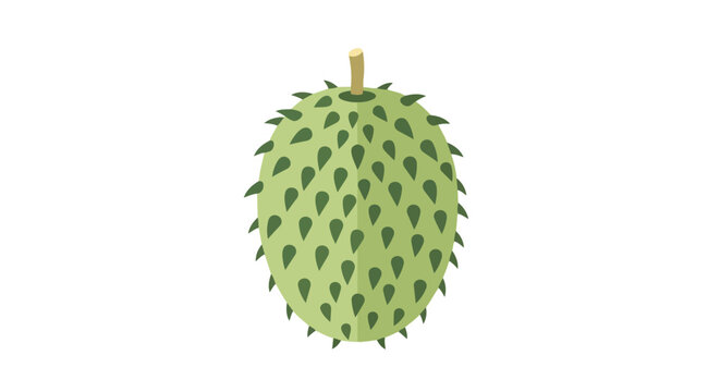 Vibrant green tropical soursop fruit illustration with spiky texture on a clean white background, showcasing its unique botanical form in a modern