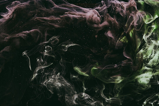 Abstract green background. Moving smoke flow, fluid liquid art.