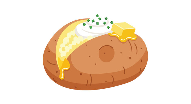 delicious oven baked potato topped with melting butter creamy sour cream and fresh green chives a comforting classic side dish for any mealtime