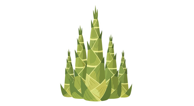 A vibrant illustration of fresh green bamboo shoots standing upright in a natural cluster against a clean white backdrop, highlighting organic