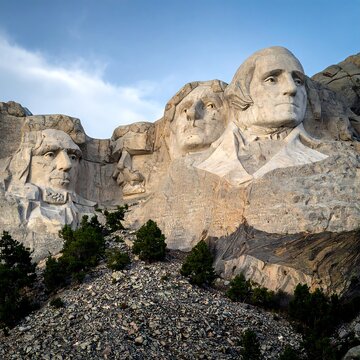 Stone mountain monument with four carved presidential faces