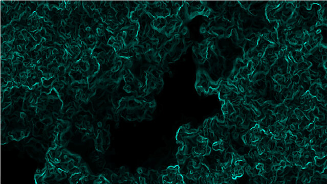 Vector Abstract teal fractal forms an organic swirling design with rich dark contrast and enigmatic texture with nebulous patterns looks mesmerizing and psychedelic