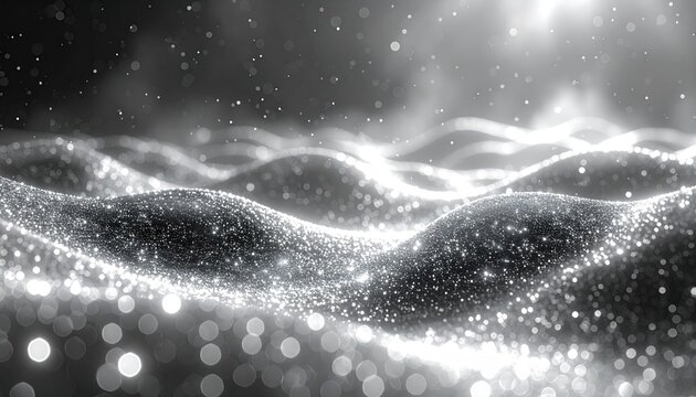 Glimmering, abstract waves of silver dots under bright light