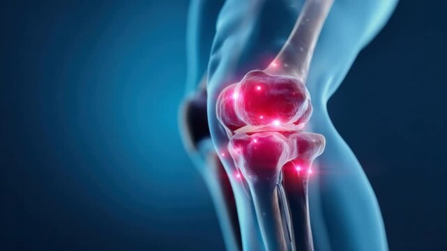 Knee Inflammation Illustration: A medical illustration highlights inflammation in a human knee joint, presenting a clear visual representation of pain and the affected area.