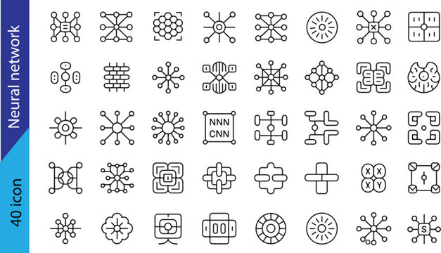 Deep Learning Architecture Line Icons Collection