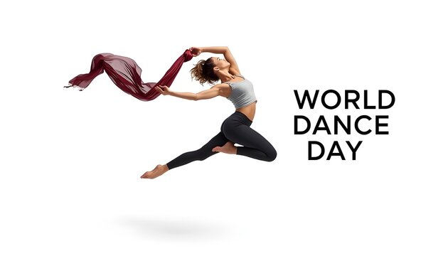 A dancer in mid-air celebrating World Dance Day with a flowing scarf