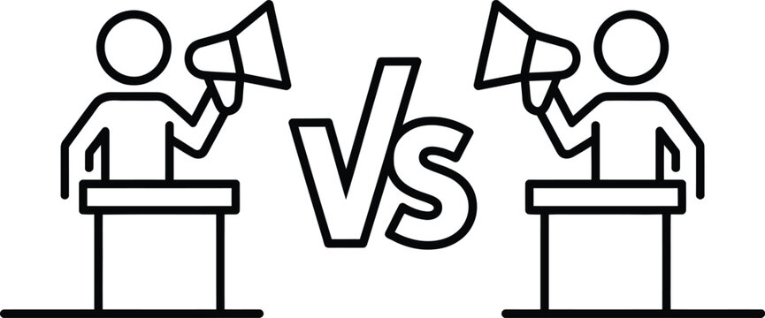 Debate showdown between two speakers using megaphones