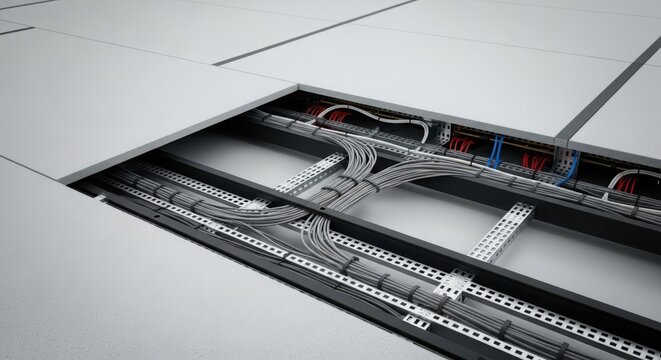 Organized underfloor cable system with structured wiring and power distribution