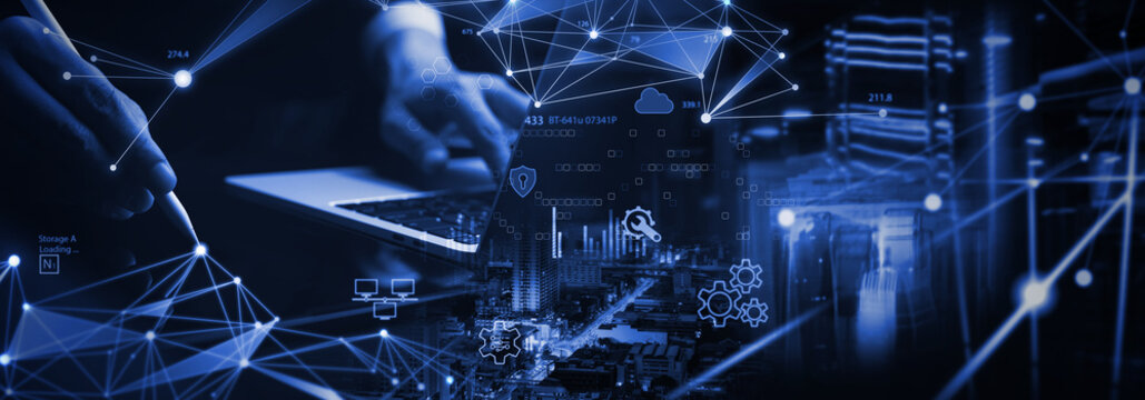 Data Science and engineering with AI, digital technology, tech background. Software engineer using AI for big data analytics, database management, cloud computing and data exchange