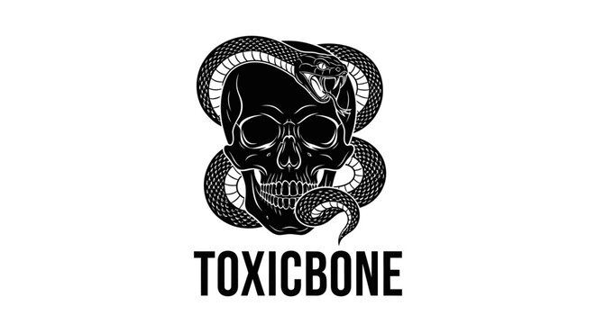 Black and white skull with snake.