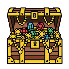 A wooden chest overflowing with golden coins and colorful gems © Mitri