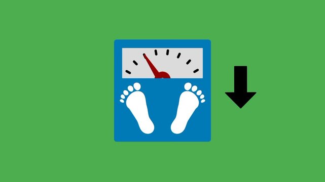 Weight loss concept with scale decrease and downward arrow symbol showing progress