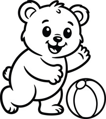 Obraz premium A cute cartoon bear playing with a beach ball for children coloring book