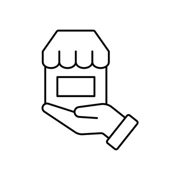 icon a small business support with hand holding a shop building, isolated against a clean background.