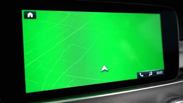 Navigation screen displaying a green error message inside a car's dashboard
