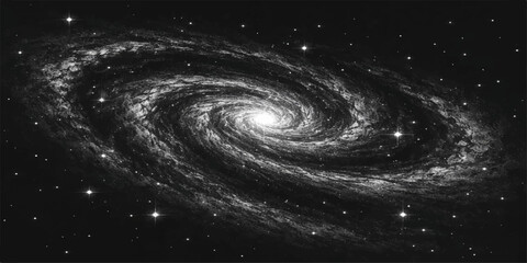 Abstract a captivating galactic spiral galaxy illustration, swirling gracefully against a backdrop of the celestial night, a testament to the universe. © DreamLoom