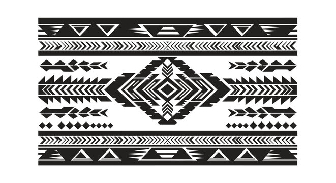 Tribal Geometric Pattern Black and White Ethnic Design.
